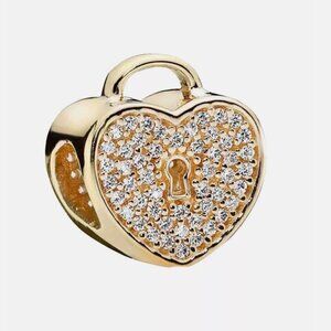 NIB Pandora 14K Gold Heart lock Clear CZ #750833CZ